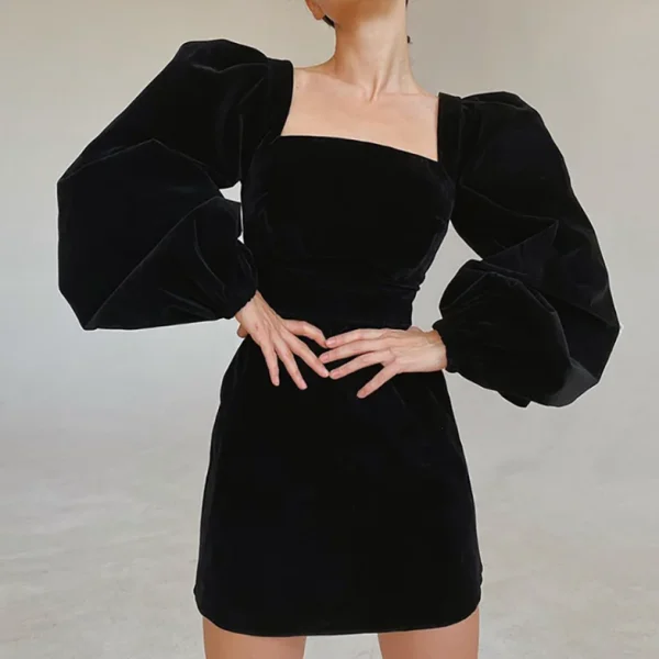 2025 High Quality Popular Women's Clothing Square Neck Long Sleeve Mini Dresses Women's Dress Small MOQ