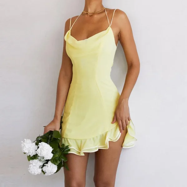 2025 Summer Halter Backless Sleeveless Solid Color Asymmetric Mini Women'S Dress Party Elegant Evening Spring Summer Cloth - Image 4