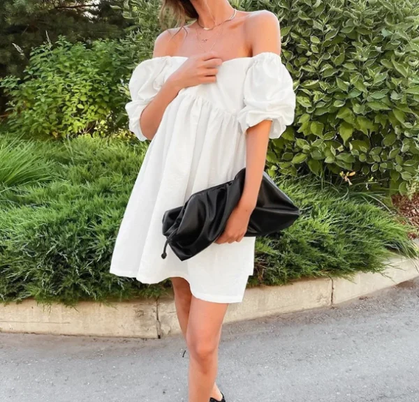 2025 Women Clothing Holiday off Shoulder Mini Ruffled Dresses High Quality Women's Dress Small MOQ - Image 2