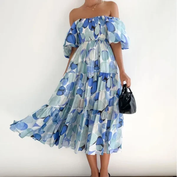 2025Puff Sleeve Beach Bohemian Maxi Dress Women 2025 Summer Off Shoulder Floral Boho Dress Female Chic Elegant Long Dresses - Image 5