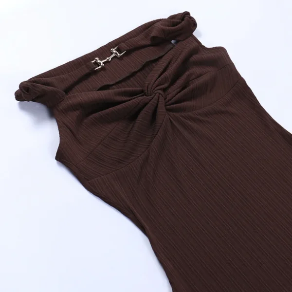 Y2K Popular Women's Clothing Hollow Pleated Kink Short-sleeved Dress Women's Women's Autumn Sexy Temperament Slim Skirt - Image 4