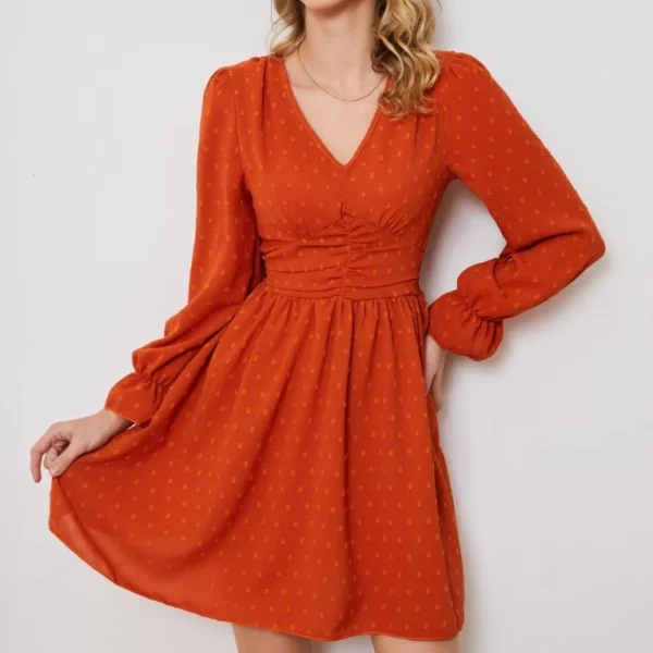 2025 Casual Dress Deep V Neck High Waist Socialite Long Sleeve High Quality Women's Dress Small MOQ - Image 2