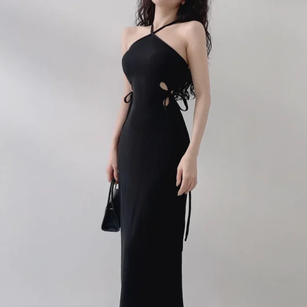 2025 Casual Dress Halter Dress Drawstring Cut Out Maxi Dress High Quality Women's Dress Small MOQ - Image 2