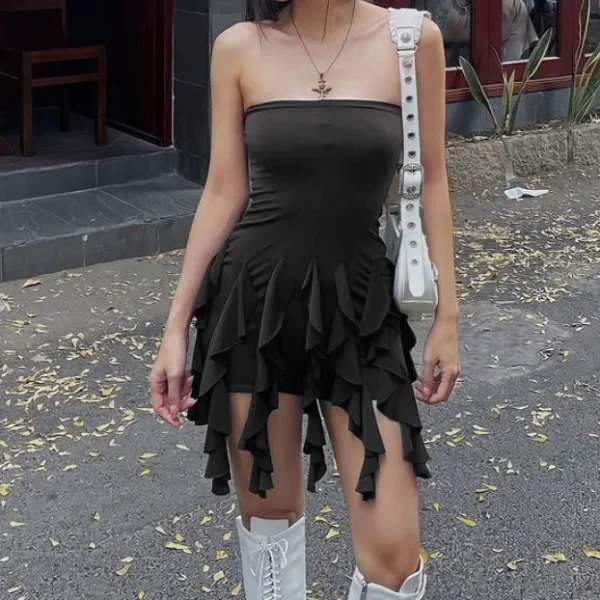 Y2K Popular Women's Clothing Ruffle Patchwork Tube Playsuit Bodycon Sexy Streetwear Party Elegant Club  Outfits Streetwear