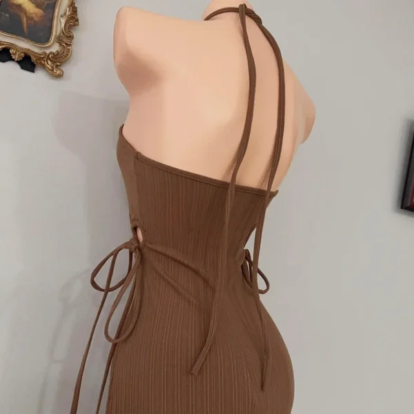 2025 Casual Dress Halter Dress Drawstring Cut Out Maxi Dress High Quality Women's Dress Small MOQ - Image 4