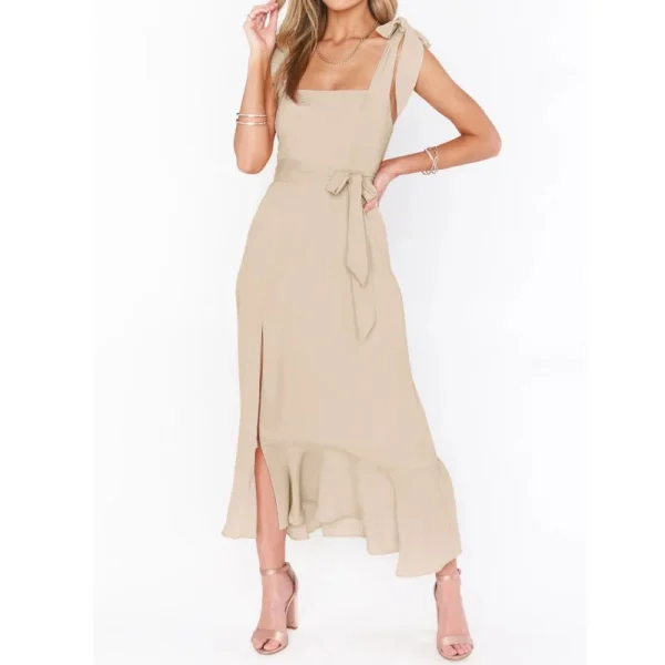 2025 Women Clothing Organic Cotton Drawstring A-Line Maxi Dress High Quality Women's Dress Small MOQ - Image 4