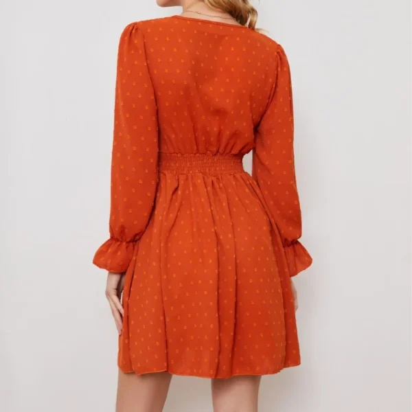 2025 Casual Dress Deep V Neck High Waist Socialite Long Sleeve High Quality Women's Dress Small MOQ - Image 4