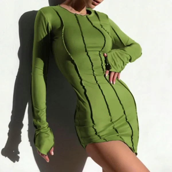 2025 High Quality Casual Dresses Round Neck Long Sleeve  Body Con Sexy Striped Women's Dress Small MOQ