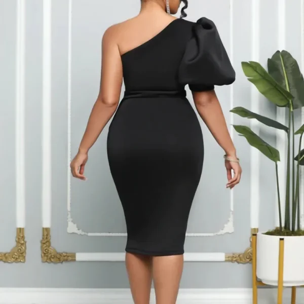 2025 Women Clothing Holiday Big Size Woman Dress Solid Sexy Irregular One Shoulder Dresses Plus Size Half Sleeve - Image 2