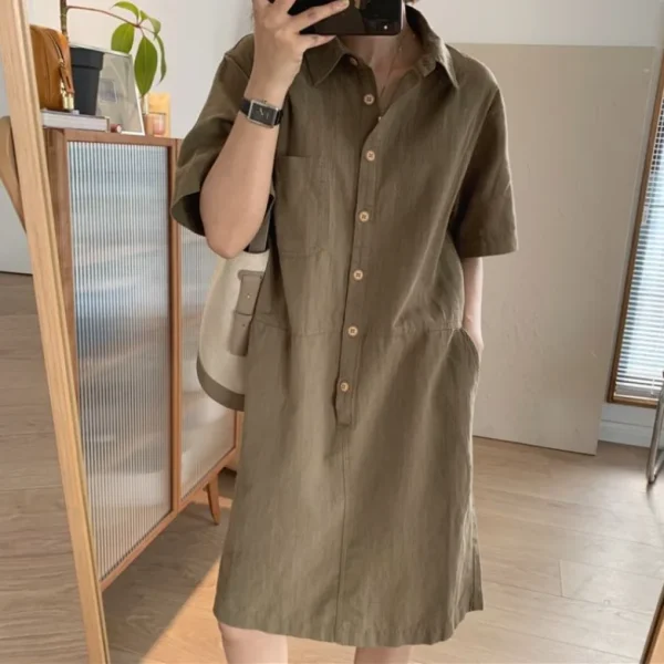 2025 Women Clothing Organic Cotton Button Down Kneelength Dress High Quality Women's Dress Small MOQ