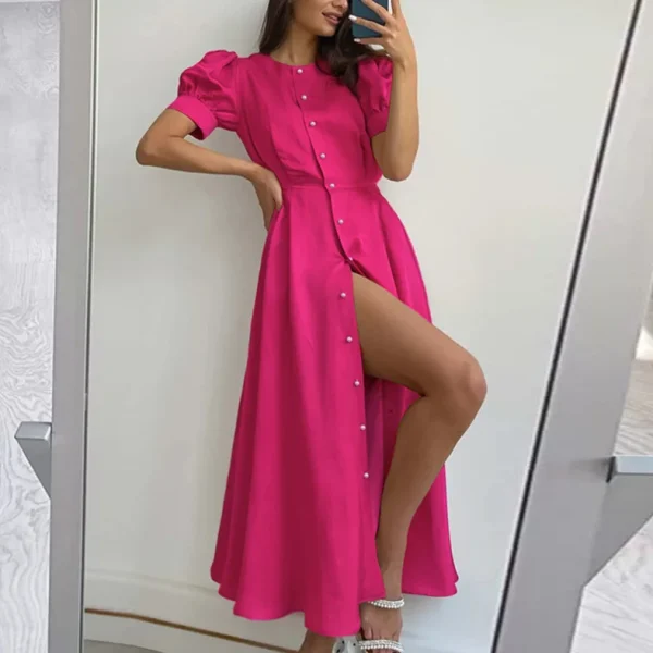 2025 Casual Dresses-Shirt Dress Short Sleeve V Neck Button Down Maxi Loose Fit DressSmall MOQ Dress