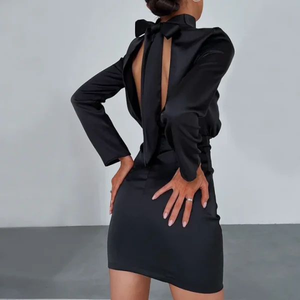 2025 High Quality Casual Dresses-Shirt Dress Open Back Bow Satin Mini Dress Women's Dress Small MOQ - Image 2