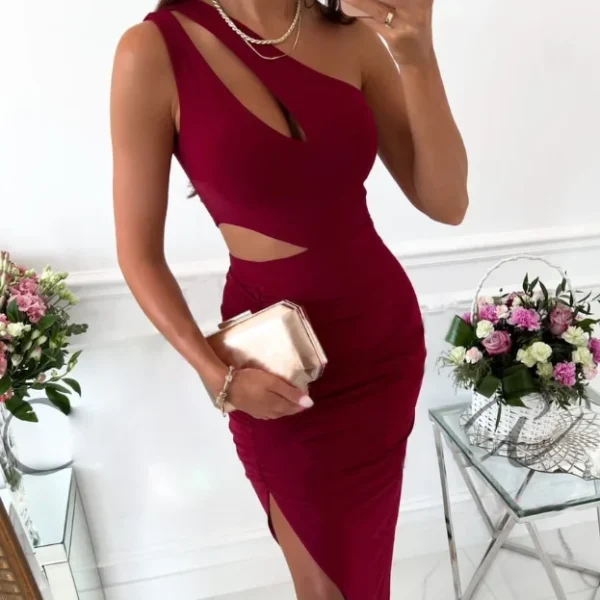 2025 Women Clothing Holiday Cut Out One-Shoulder Maxi Dress High Quality Women's Dress Small MOQ - Image 3