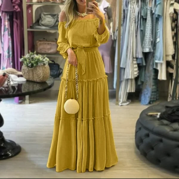 2025 Women Clothing Organic Cotton off Shoulder Maxi Ruffled Dress High Quality Women's Dress Small MOQ - Image 3