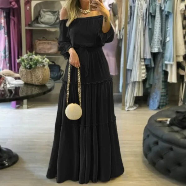 2025 Women Clothing Organic Cotton off Shoulder Maxi Ruffled Dress High Quality Women's Dress Small MOQ - Image 2