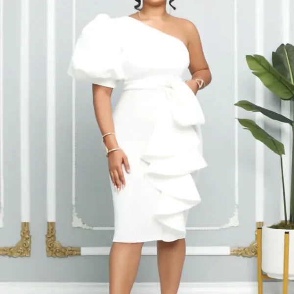 2025 Women Clothing Holiday Big Size Woman Dress Solid Sexy Irregular One Shoulder Dresses Plus Size Half Sleeve - Image 5