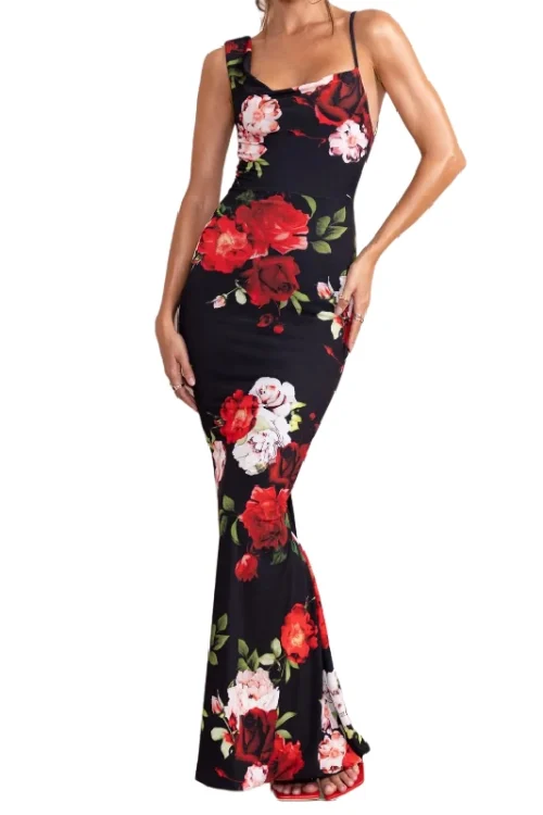 2025 Women Sleeveless Floral Dress High Waist Backless Elegant Maxi Dress Evening Party Bodycon Dresses Womens