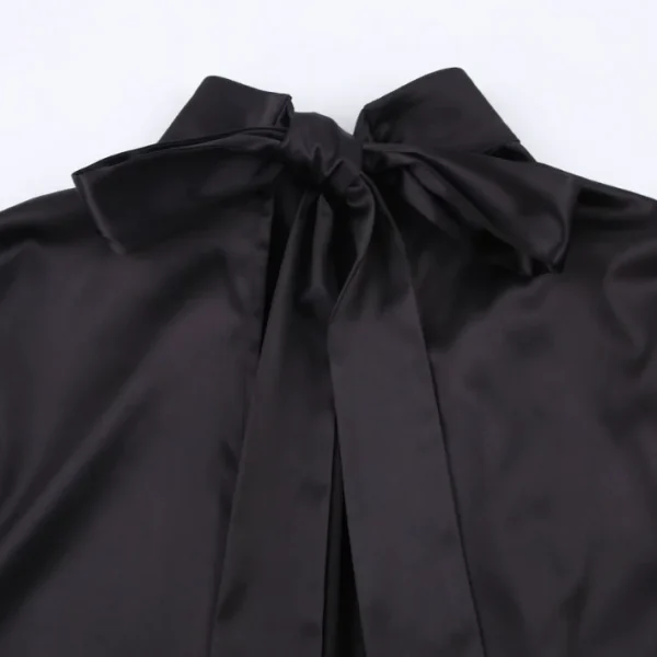2025 High Quality Casual Dresses-Shirt Dress Open Back Bow Satin Mini Dress Women's Dress Small MOQ - Image 3