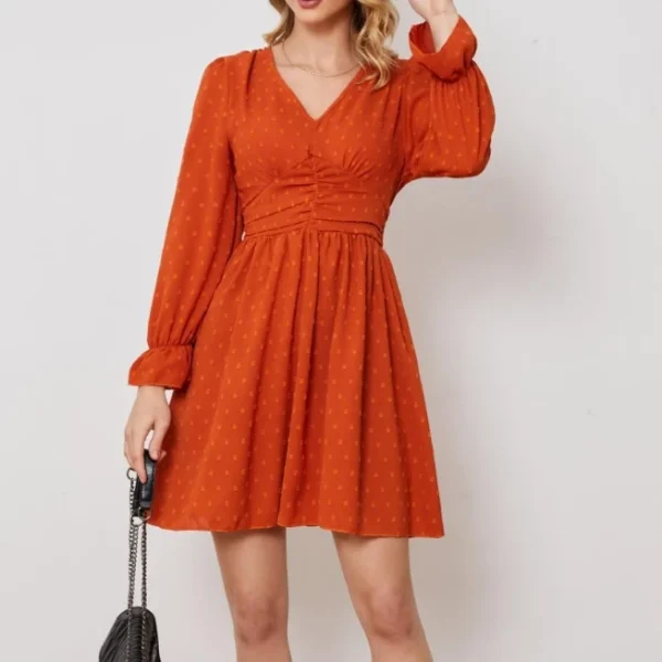 2025 Casual Dress Deep V Neck High Waist Socialite Long Sleeve High Quality Women's Dress Small MOQ - Image 3