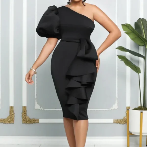 2025 Women Clothing Holiday Big Size Woman Dress Solid Sexy Irregular One Shoulder Dresses Plus Size Half Sleeve
