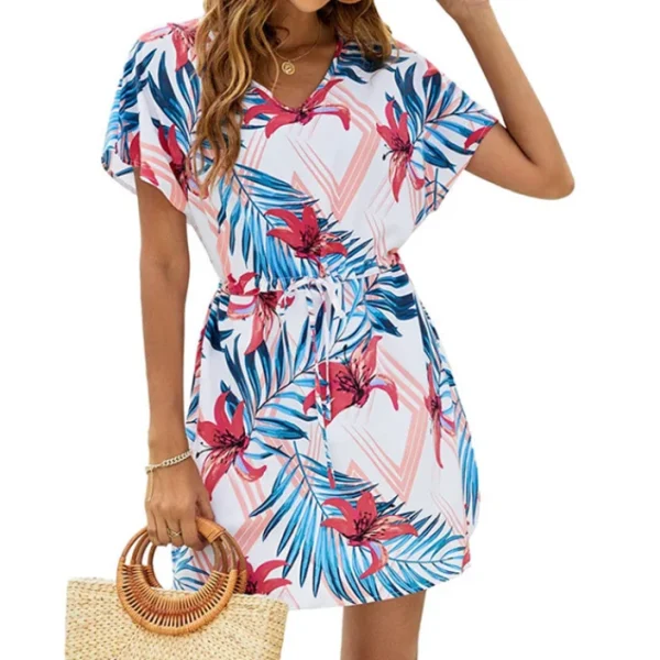 2025 Women Clothing Organic Cotton Subtropical Print Mini Dresses High Quality Women's Dress Small MOQ