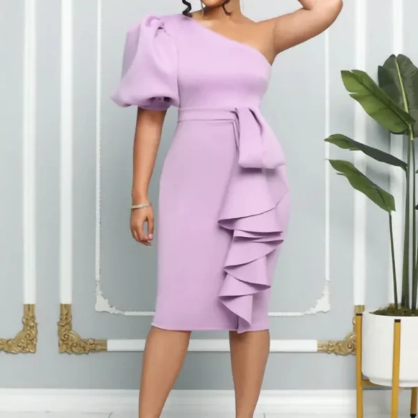 2025 Women Clothing Holiday Big Size Woman Dress Solid Sexy Irregular One Shoulder Dresses Plus Size Half Sleeve - Image 3