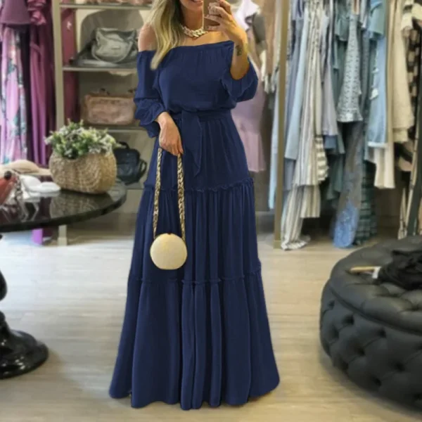 2025 Women Clothing Organic Cotton off Shoulder Maxi Ruffled Dress High Quality Women's Dress Small MOQ