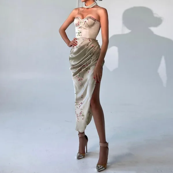 2025 Printing Casual Dressese Floral Print Sleeveless Maxi High Waist Ruffled Bodycon Dress Small MOQ